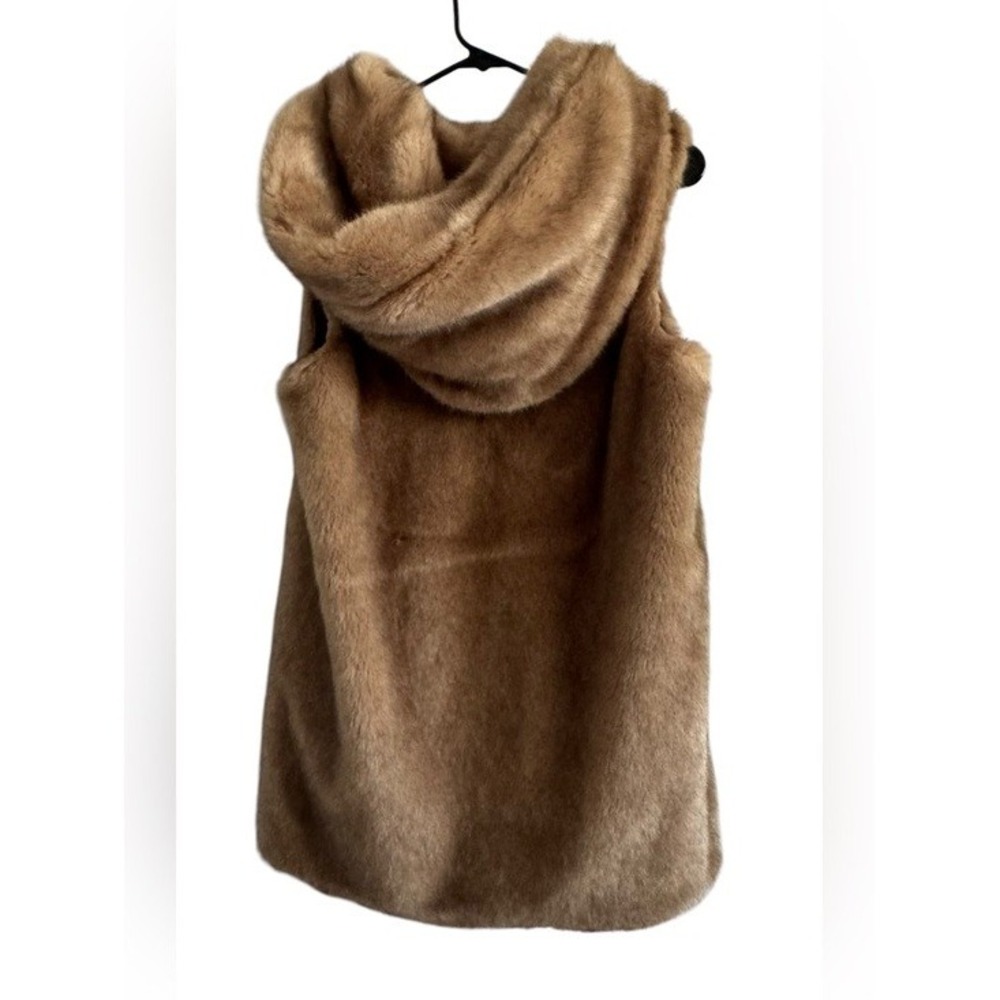 Zara Light Brown Tan Hooded Faux Fur Teddy Vest Zip up Pocket Size Medium - Picture 5 of 12